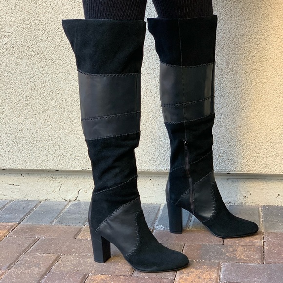 Macy's Shoes - Quilt Patchwork Over The Knee Block Heel Boots